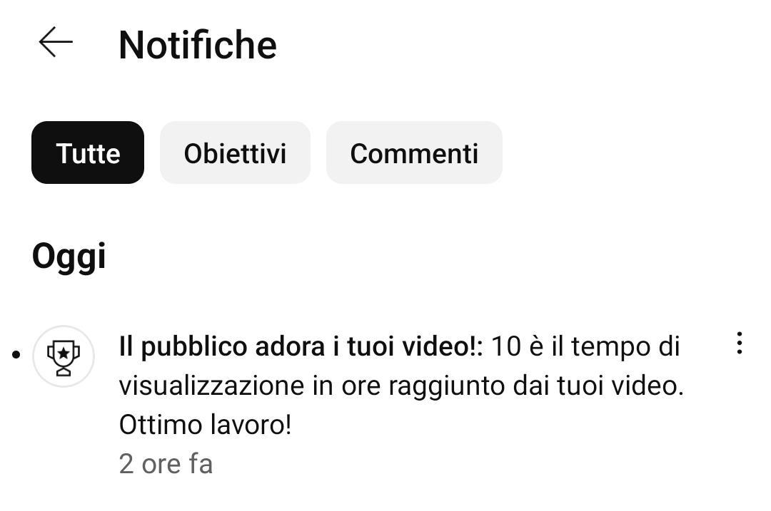 NOTIFICA YOUTUBE A romacampodeifiori.academy:  “Il pubblico adora i tuoi video!:  10  è il tempo di visualizzazione in ore raggiunto dai tuoi video. Ottimo lavoro!”. RINGRAZIO YOUTUBE:  NE SONO ONORATO